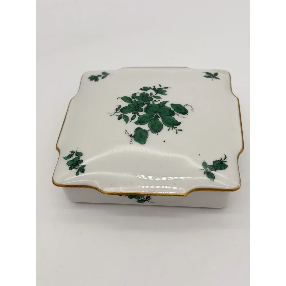 Augarten Wien MARIA THERESIA Green Floral Vienna Austria Square trinket box